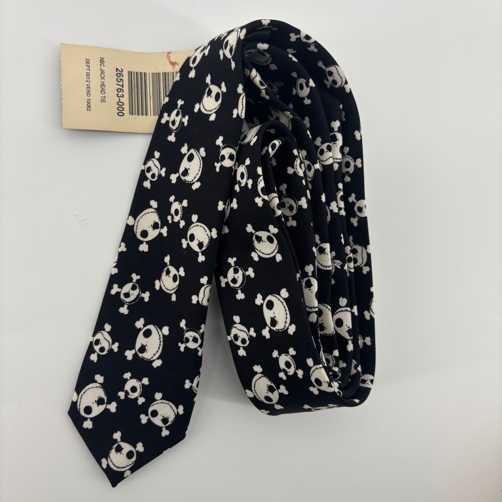 Hot Topic Necktie Mens OS Black Jack Skellington Skull Nightmare Before Xmas